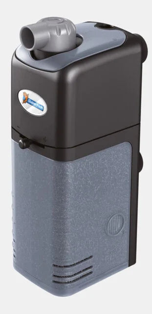 Filtre d’aquarium compact pour eau douce ou récifal, boîtier noir et gris, sortie orientable
