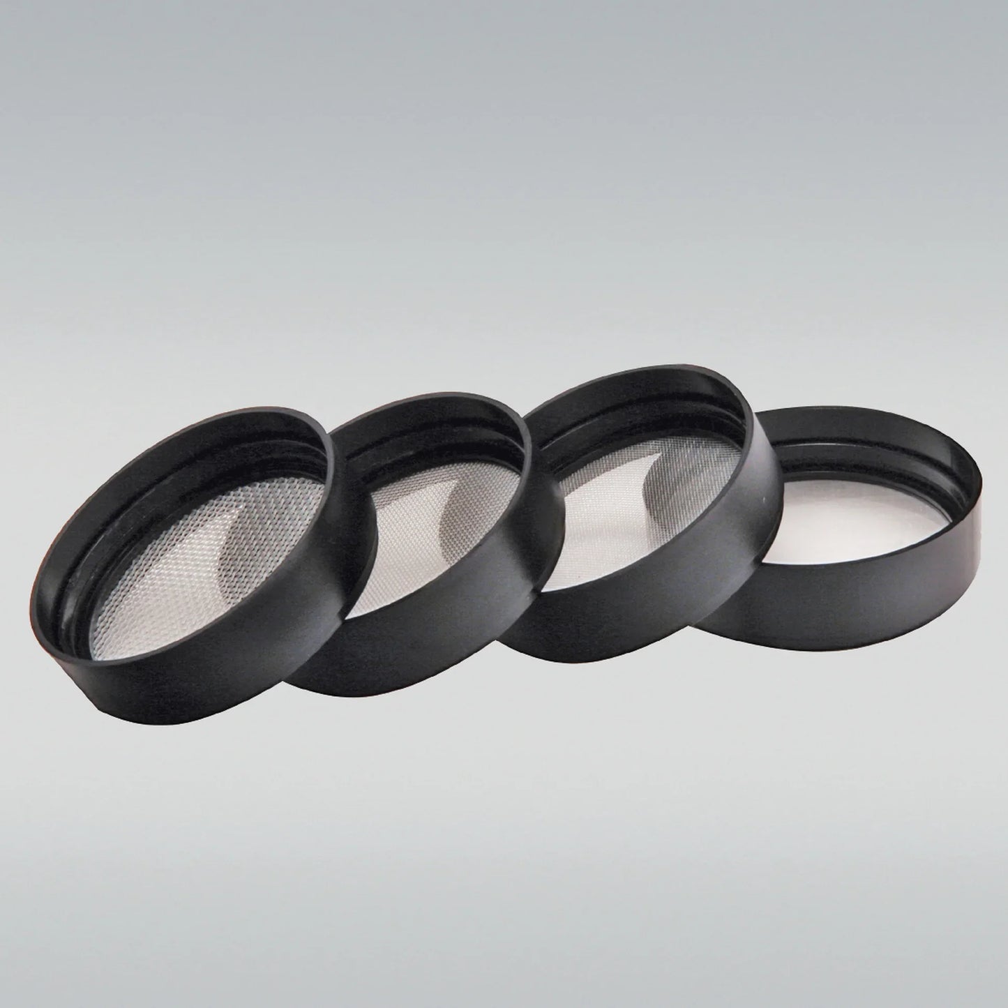 Tamis fins ronds pour aquarium, quatre passoires noires empilées, matériel filtration