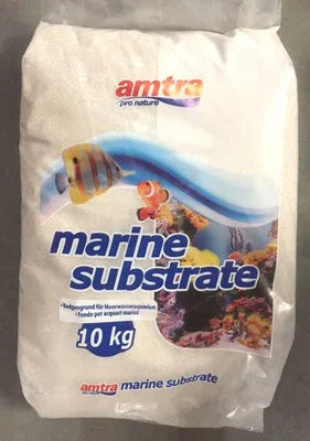 Sachet de substrat marin 10 kg pour aquarium récifal, décor poissons et coraux visibles sur l'emballage