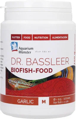 Pot de nourriture Dr. Bassleer Biofish Food à l’ail pour poissons d’aquarium, granulés M