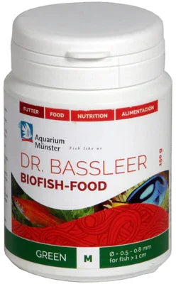 Pot de nourriture pour poissons Dr. Bassleer Biofish-Food Green, alimentation aquarium.