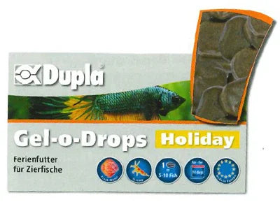 Boîte de nourriture gel Dupla Gel-o-Drops Holiday pour poissons d’aquarium, fond blanc.