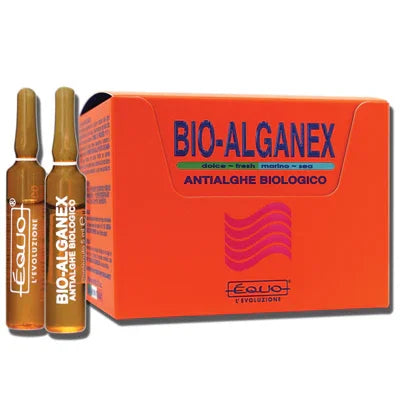 Boîte et ampoules de Bio-Alganex, traitement anti-algues pour aquarium eau douce et marine