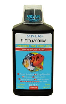 Bouteille de conditionneur d'eau pour aquarium Easy-Life Filter Medium, 500 ml, étiquette poissons.