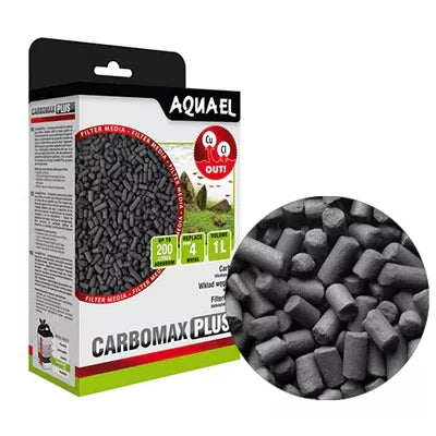 Filtre charbon actif AQUAEL CARBOMAX PLUS pour aquarium, granulés noirs, boîte 1L