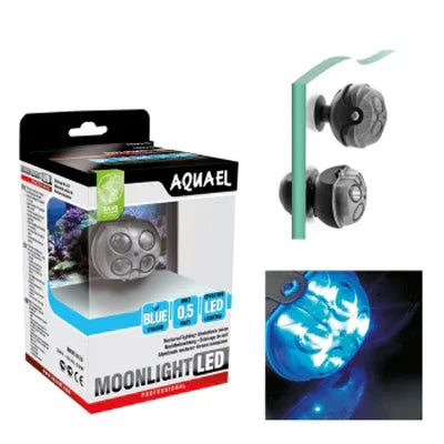 Moonlight LED aquarium light with blue glow, ideal for reef and freshwater tanks