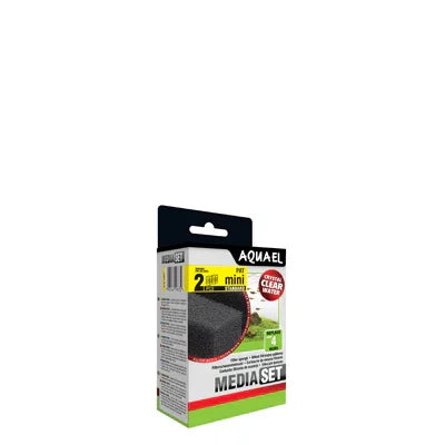 Boîte Aquael Media Set pour filtre aquarium, mousse filtrante noire, fond blanc