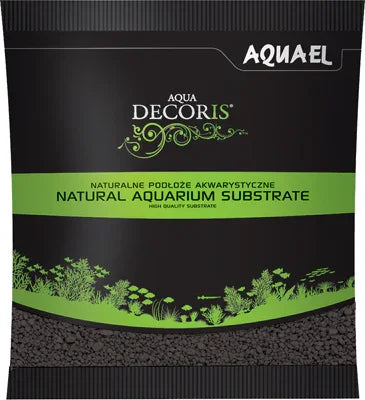 Sac de substrat naturel pour aquarium Aqua Decoris, fond noir avec illustrations vertes aquatiques