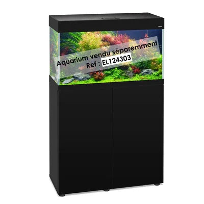 Meuble d’aquarium noir avec aquarium planté, meuble pour aquarium récifal ou eau douce