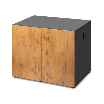 Meuble sous aquarium bois et noir, deux portes, style moderne pour aquarium récifal