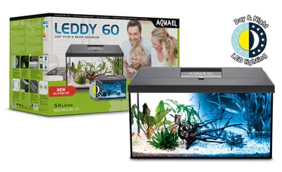 Aquarium LED 60L avec éclairage jour et nuit, plantes et décorations, idéal eau douce