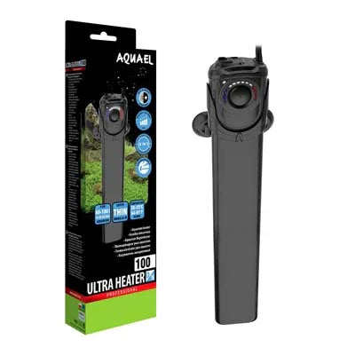 Chauffage aquarium Aquael Ultra Heater 100W noir, affiché avec emballage, pour eau douce ou récifale