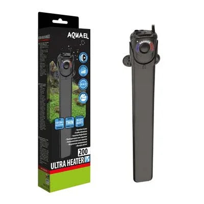 Chauffage d’aquarium 200W Aquael, avec boîtier mince, pour aquarium eau douce ou récifal.