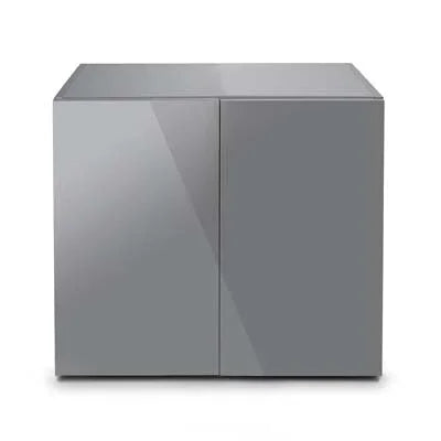 Meuble d’aquarium gris moderne à deux portes, adapté pour aquarium récifal ou eau douce