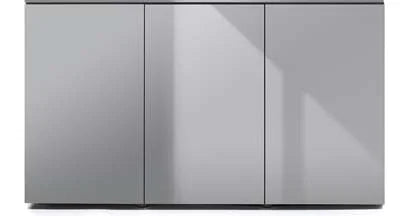 Modern gray cabinet with sleek design and reflective panels