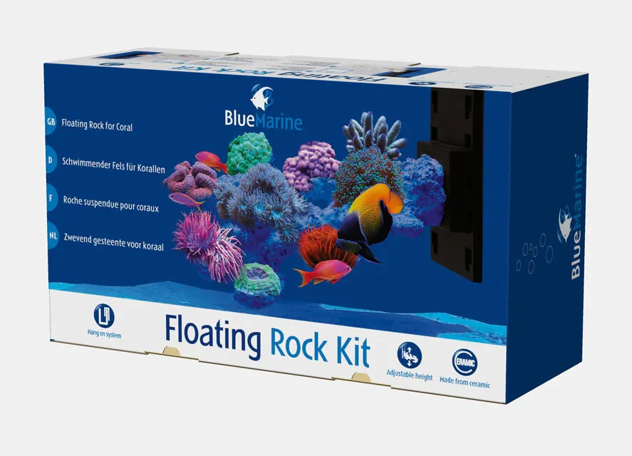 Boîte kit roche flottante aquarium, illustration coraux et poissons colorés, filtration aquarium