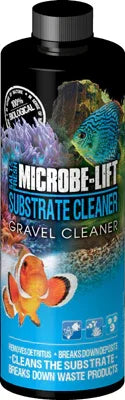Bouteille de nettoyant pour substrat aquarium, décor corail et poissons, usage récifal.
