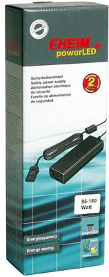 Boîte alimentation électrique Eheim powerLED+ 95-180 Watts pour aquarium, fond bleu.