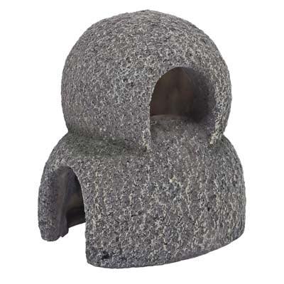 Cachette décorative en pierre grise pour aquarium récifal ou eau douce, double entrée