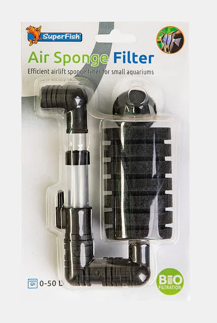 Filtre éponge noir pour aquarium, adapté aux petits aquariums, emballage plastique.