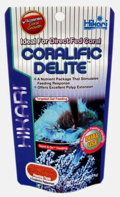 Sachet de nourriture pour coraux Coralific Delite Hikari 35g, alimentation aquarium récifal.