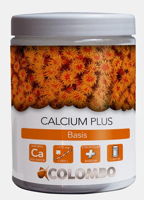 Pot de supplément Calcium Plus pour aquarium récifal, 1000 ml, avec étiquette corail orange.