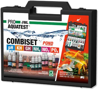 Malette de tests d’eau JBL Pro Aquatest Combiset Pond pour analyse de bassin et aquarium.