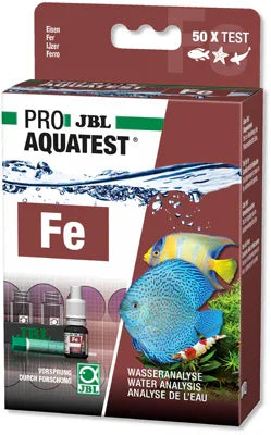 Boîte de test JBL ProAquaTest Fe pour analyse du fer en aquarium, 50 tests, poissons colorés