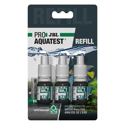 Recharge JBL ProAquaTest NH4 avec trois flacons pour test ammonium aquarium eau douce