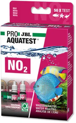 Kit test JBL Aquatest NO2 pour analyse nitrites aquarium, boîte avec poissons colorés