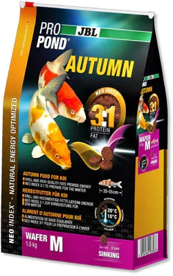 Sac de nourriture JBL ProPond Autumn pour carpes koi, pellets marron, photo de poissons koi.