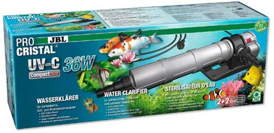 Stérilisateur d’eau JBL UV-C 36W pour aquarium, clarificateur d’eau, poissons et plantes illustrés