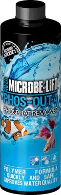 Bouteille de Microbe-Lift Phos-Out 4, anti-phosphate pour aquarium récifal et eau douce.