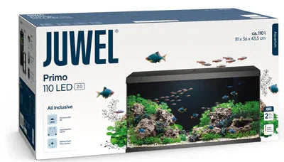 Aquarium Juwel Primo 110 LED en boîte, décoré de plantes, roches et poissons tropicaux