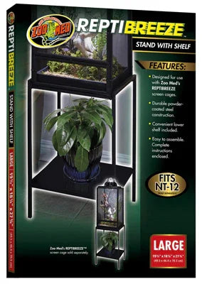 Support pour terrarium ReptiBreeze avec étagère, adapté aux aquariums et vivariums, taille large.