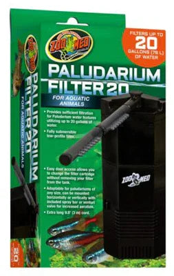 Filtre d’aquarium PALUDARIUM FILTER 20 pour aquariums, boîte verte avec images de poissons et plantes.