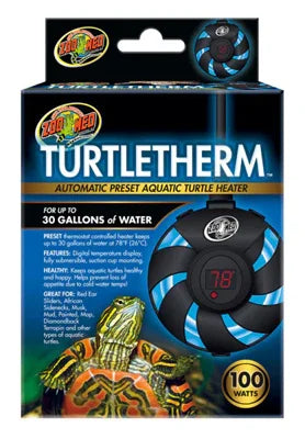 Chauffage aquarium pour tortues, 100W, affichage numérique, sur fond bleu avec tortue