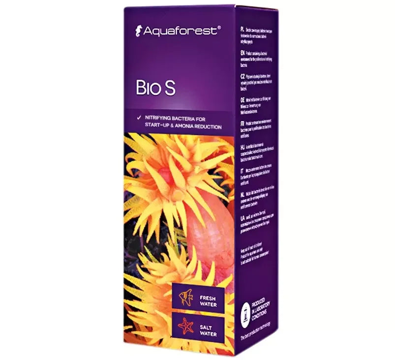Boîte Aquaforest Bio S 50 ml pour aquarium, complément bactérien eau douce et eau de mer