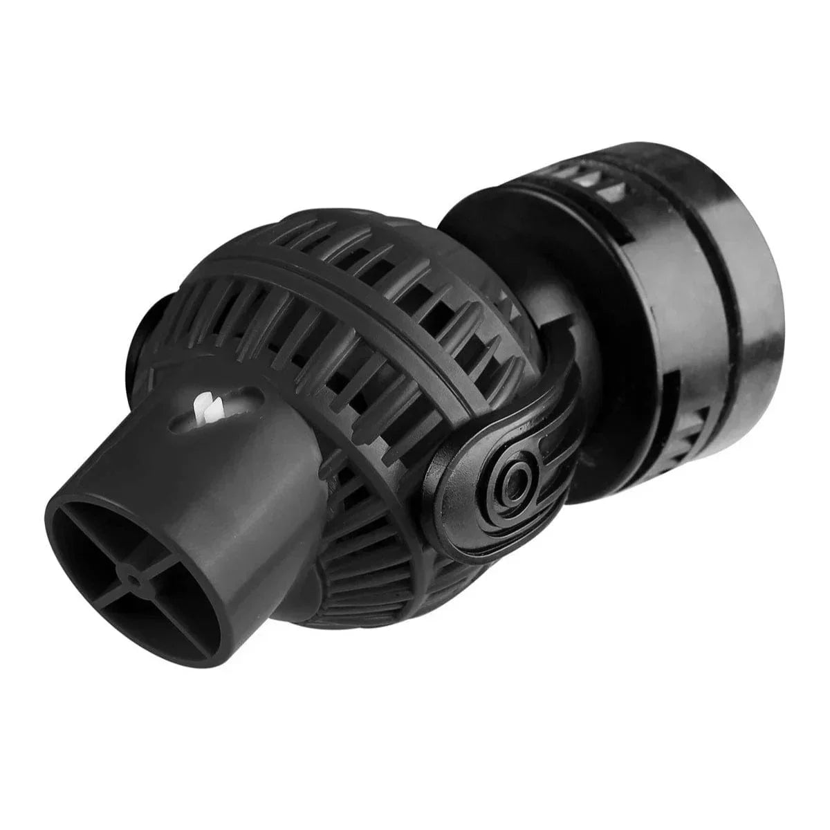 Pompe de brassage noire pour aquarium récifal, vue rapprochée, ventilée et orientable