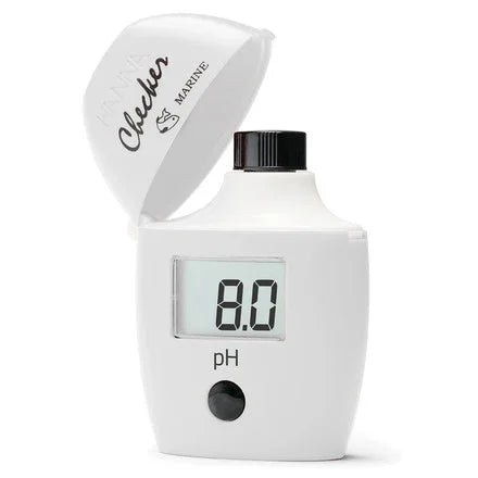 Testeur électronique pH blanc pour aquarium, écran LCD affichant 8.0, couvercle ouvert