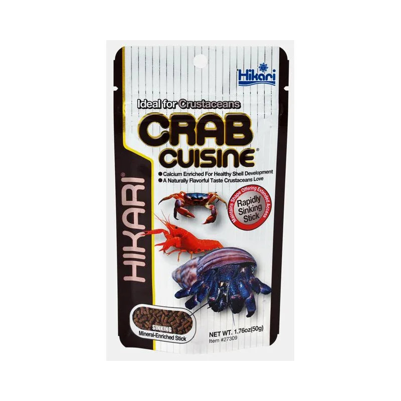 Sachet de nourriture pour crabes et crustacés, illustrations de crabe et crevette, 50g.