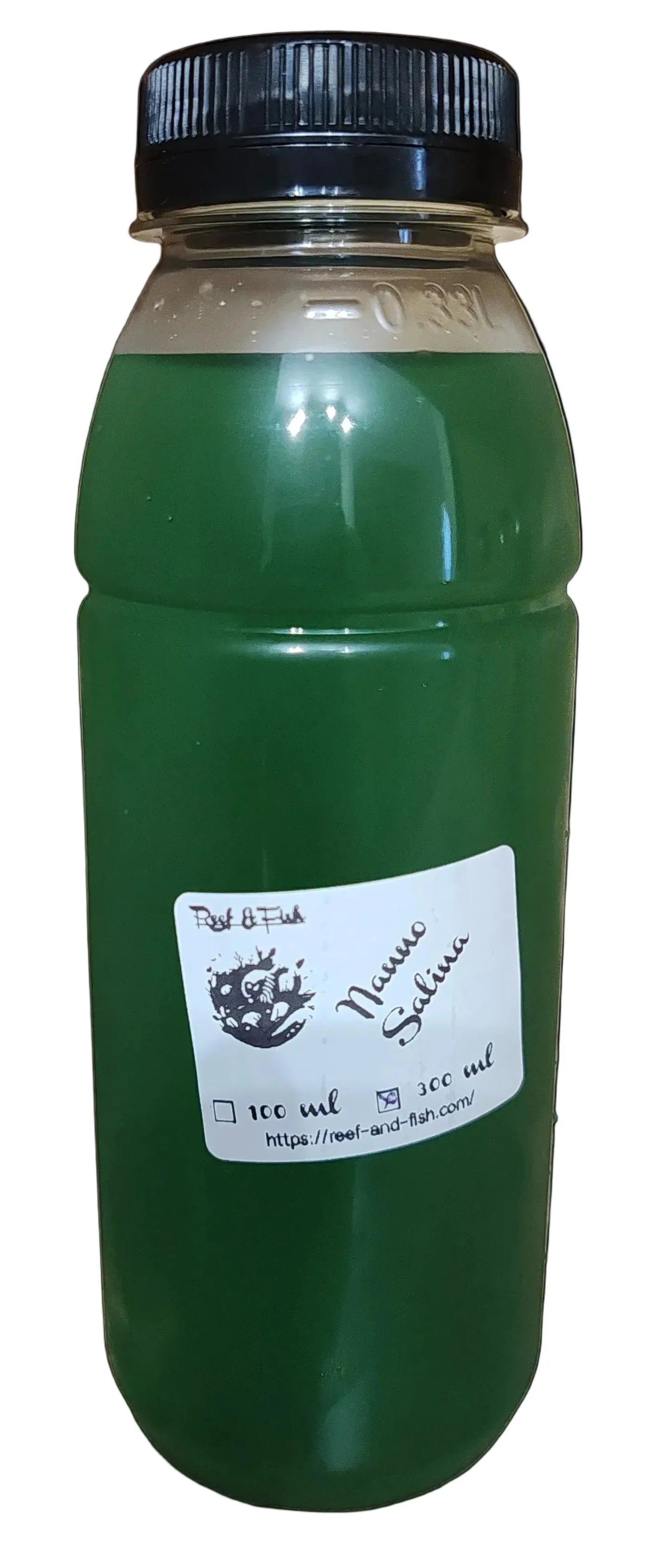 Bouteille de culture de phytoplancton Nannochloropsis pour aquarium récifal, étiquette visible