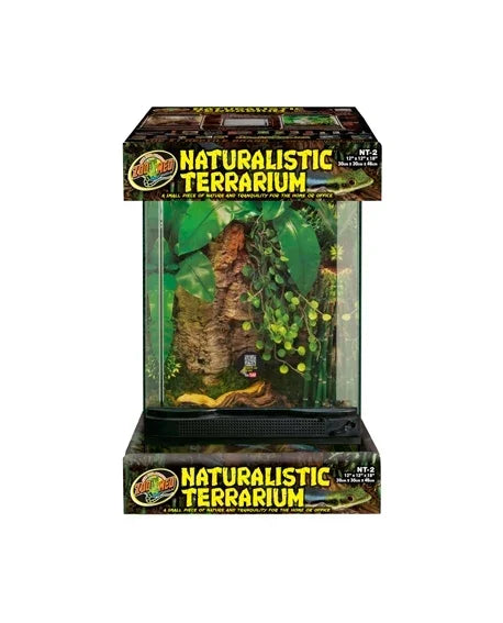 Naturalistic Terrarium with lush green plants and realistic habitat for reptiles or amphibians