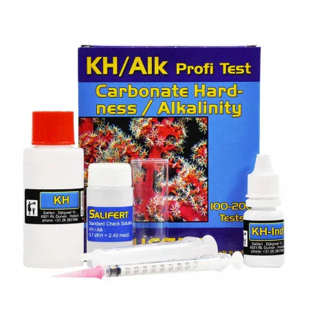 Kit test KH/Alk Salifert pour mesure de l'alcalinité dans aquarium marin, flacons et seringue