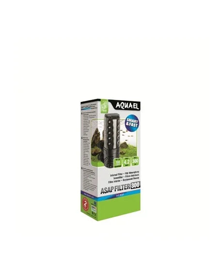 Boîte du filtre interne ASAP Filter 300 pour aquarium, matériel d'aquariophilie.